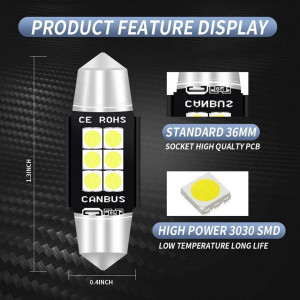 Set de 6 becuri LED C5W pentru Festoon DE3175 DE3021 DE3022 Kairiyard, 1,8 W, 3,3 x 1 cm