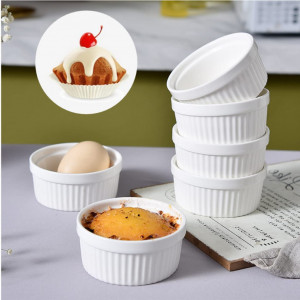 Set de 6 forme pentru sufleu Deyiis, ceramica, alb/albastru, 4 x 7 cm, 60 ml