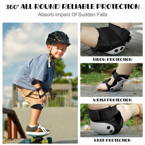 Set de 6 protectii pentru ciclism/patinaj GIEMIT, alb/negru, PVC/EVA, 6-13 ani, M