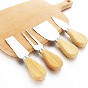 Set de 6 spatule pentru branza JDwinwin, lemn/otel inoxidabil, argintiu/natur