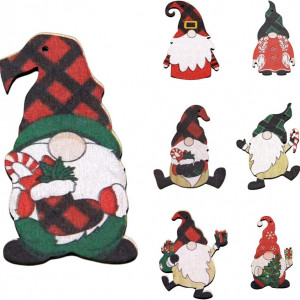 Set de 7 decoratiuni de Craciun DYWW, lemn, multicolor, 9 x 8 cm