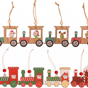 Set de 8 decoratiuni pentru bradul de Craciun DYWW, lemn, multicolor, 6,5 x 8 cm / 6 x 7,5 cm / 8 x 7 cm