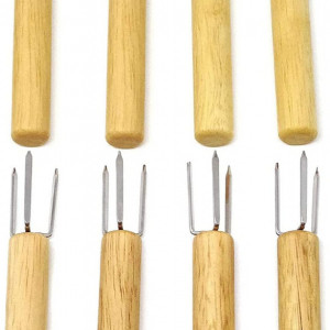 Set de 8 furculite pentru porumb Light feather, lemn/otel inoxidabil, argintiu/natur, 10,7 x 2,5 cm