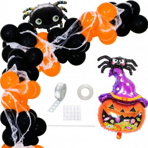 Set de baloane pentru Halloween Miotlsy, latex/folie, portocaliu/negru, 50 piese