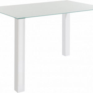 Set de living Norma/Nicole 4 scaune piele sintetica + 1 masa cu blat de sticla, alba, 120 x 80 x 76 cm