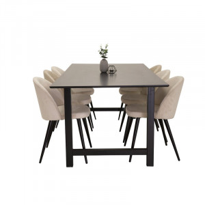 Set de o masa si 6 scaune Drasner, MDF/metal, negru/bej