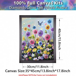 Set de pictura cu diamante Pttozan, flori, multicolor, 30 X 40 cm