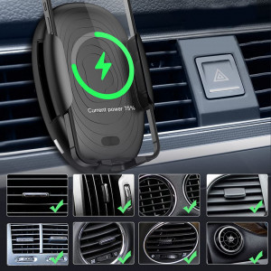 Suport auto pentru telefon YARUI, cu functie de incarcare wireless, negru, 15W