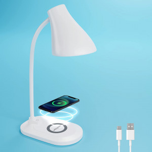 Veioza cu incarcare Wireless Wikipoze, LED, plastic/metal, alb, 41 x 18 cm