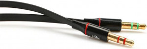 Cablu Audio Smartera Jack 3.5mm tata la 2x 3.5mm mama, aur 24K, negru, 20 cm