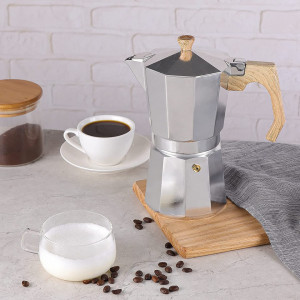 Cafetiera italiana Wedrink, aluminiu, argintiu/maro, 22 x 20 x 10 cm, 450 ml