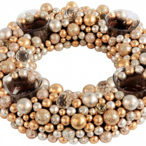 Coronita Advent, cu suport pentru lumanari, auriu/crem, 33 x 8 cm