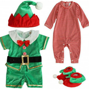 Costum de spiridus pentru copii Vine, poliester, verde/rosu/alb