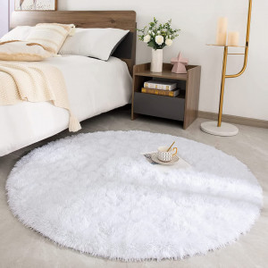 Covor rotund ROHATIM, blana ecologica/poliester, alb, 120 cm