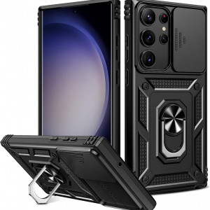 Husa de protectie cu inel compatibil cu Samsung Galaxy S23 ULTRA HWeggo, policarbonat/poliuretan, negru 6,8 inchi