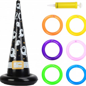 Joc de Halloween cu palarie de vrajitoare si inele de aruncare ZERHOK, plastic, multicolor, 56,5 x 27 cm / 19,5 cm