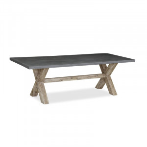 Masă Cardoza din lemn masiv și blat de beton, 190cm L x 100cm W x 75.5cm H
