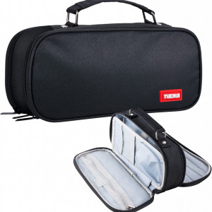 Organizator cu 3 compartimente pentru creioane/machiaj Qoosea, tesatura oxford, negru, 24 x 11 x 8, 1 cm