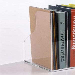 Organizator pentru documente cu 3 compartimente Sanrui, acrilic, transparent, 24,5 x 24,5 x 22,5 cm