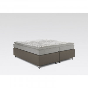 Pat matrimonial boxspring Reva, piele ecologica, maro, 100 x 200 cm