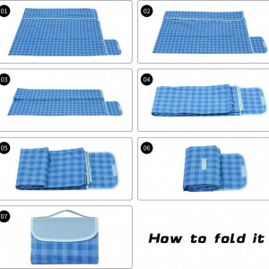 Patura picnic TKLake, PVC/tesatura oxford, albastru/alb, 150 x 200 cm