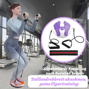 Placa cu 2 snururi elastice pentru fitness Anyingkai, plastic/latex, alb/violet/negru