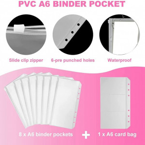 Planificator de buget cu accesorii si etichete Iycorish, PU/hartie/plastic, roz, 19 x 13 cm