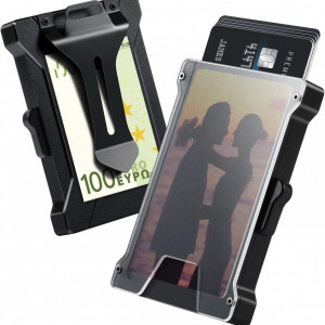 Portofel pentru brabati Perday, cu suport pentru carduri, aliaj de aluminiu, negru, 9,4 x 6 x 1,1 cm