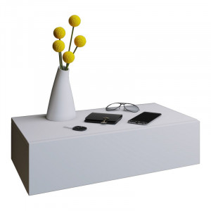 Raft de perete cu sertar Iglesias, lemn, alb, 15 x 60 x 31 cm
