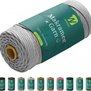 Rola macrame Wiwoo, bumbac,gri, 100 m x 3 mm