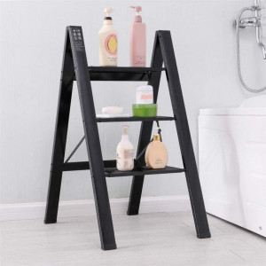 Scara pliabila cu 3 trepte BAOYOUNI, aluminiu, negru, 45 x 67 x 82 cm
