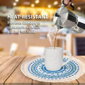 Set 4 naproane pentru farfurii VINILITE , bumbac/poliester, alb/albastru, lavabil, 33cm