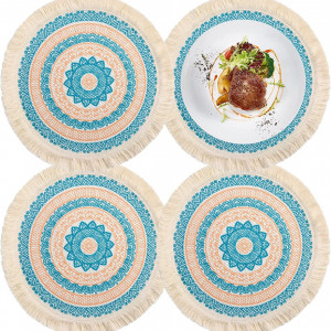 Set 4 naproane pentru farfurii VINILITE , bumbac/poliester, portocaliu/albastru, lavabil, 33cm