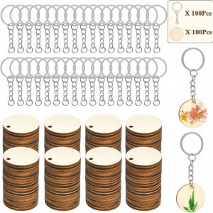Set de 100 brelocuri cu 100 felii de lemn FOCCTS, argintiu/natur, metal/lemn, 8, 5 cm