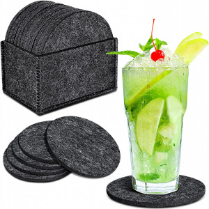 Set de 12 coastere cu suport de depozitare Hoomil, pasla, gri, 10 cm
