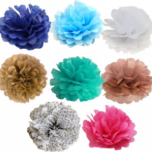 Set de 12 decoratiuni pompoms Fantsccy, hartie, multicolor, 20/25 cm