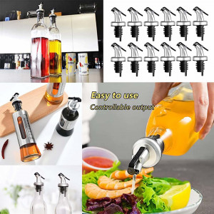 Set de 12 turnatoare pentru sticle, plastic/silicon, argintiu/negru, 8,5 x 3 cm