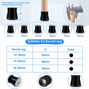 Set de 16 protectii pentru picioarele scaunului Vabneer, negru, silicon/pasla, 25 - 30 mm