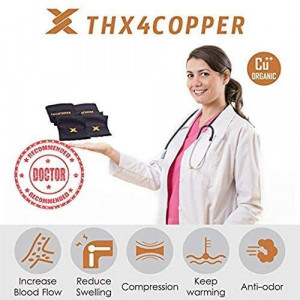 Set de 2 compresii pentru cot Thx4COPPER, textil/cupru, negru, M