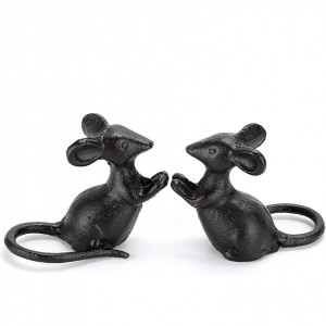 Set de 2 decoratiuni soareci Farm and Garden, negru, fonta, 8 x 9 x 5 cm