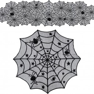 Set de 2 fete de masa pentru Halloween TSLBW, poliester, negru/gri, 102 cm / 48 x 186 cm