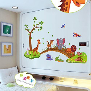 Set de 2 foi cu autocolante pentru copii Kibi, multicolor, animale, vinil, 86 x 135 cm