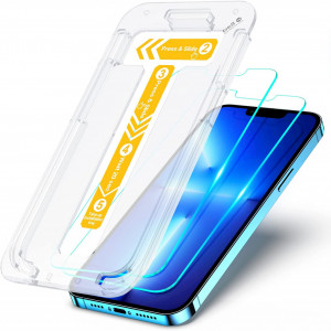 Set de 2 folii de protectie pentru iPhone 13 Pro Max CIRYCASE, cu cadru de instalare, sticla securizata, transparent, 6,7 inchi