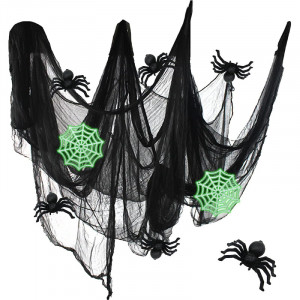 Set de 2 panze si 6 paianjeni pentru Halloween CMJBUHR, poliester/plastic, negru/verde