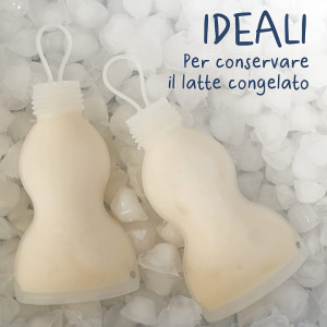 Set de 2 recipiente pentru laptele matern cu palnie si perie de curatare Kidüy, silicon, alb, 250 ml
