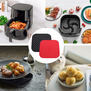 Set de 2 tampoane de aer neaderente pentru friteuza cu aer XQMMGO, silicon, negru/rosu, 21,5 cm