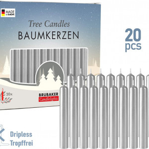Set de 20 de lumanari Brubaker, ceara, argintiu, 95 x 12,5 mm 1,5 ore