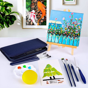 Set de 21 pensule cu spatula farfurie si bureti pentru pictura Artkaler, lemn/par/meta, albastru