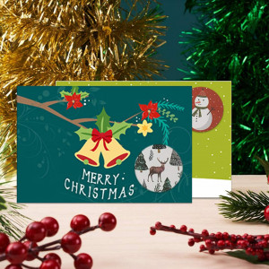 Set de 24 felicitari, 24 plicuri si 2 foi cu stickere pentru Craciun Sunshine, hartie, multicolor, 10 x 15 cm