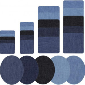 Set de 25 plasturi termoadezivi pentru reparare imbracaminte Generies, denim, albastru/negru